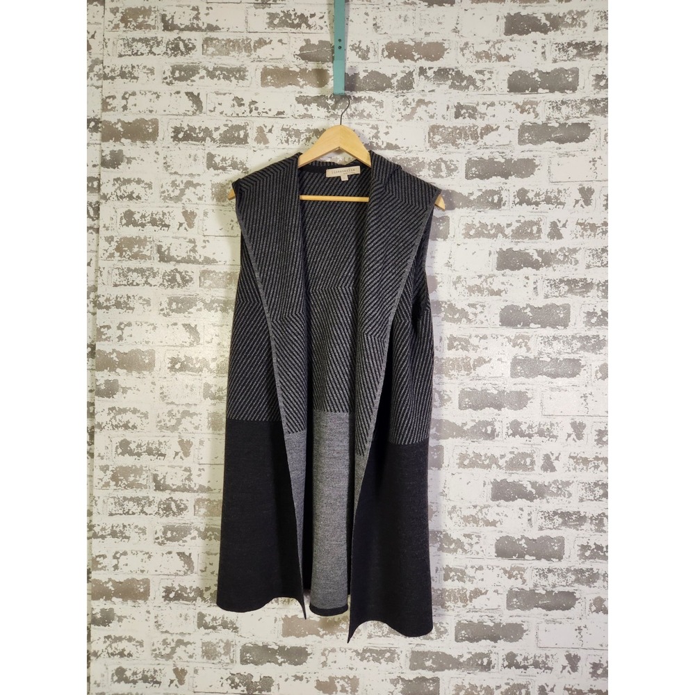 Lineamaglia Cardigan Sweater Size Large Gray Wool Blend Hooded Chevron Lagenlook